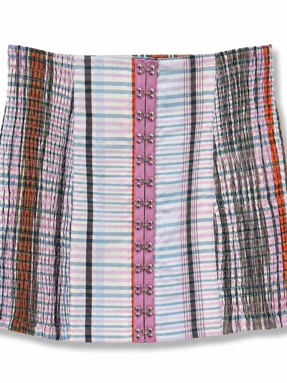 URBAN OUTFITTERS Plaid Hook Eye Mini Skirt Smocked Y2K Coquette Preppy M - Picture 2 of 7